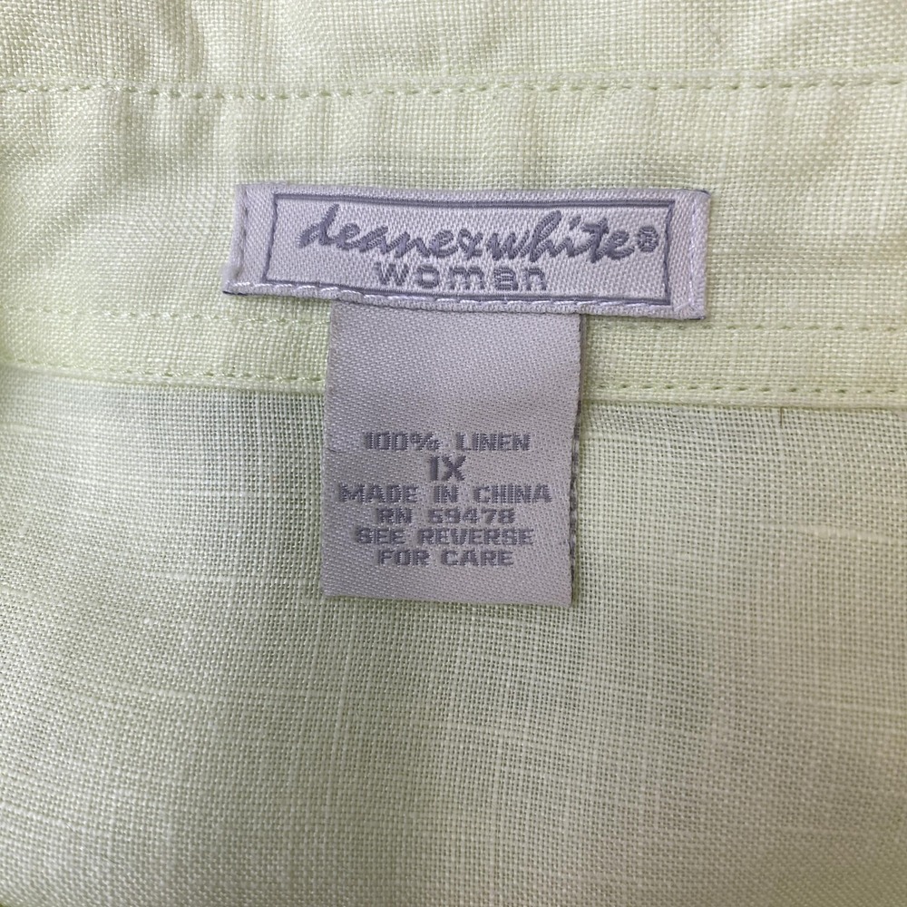Deane White Shirt Womens 1X Yellow Linen Button Up 3/4 Sleeve Lightweight Pocket - Picture 10 of 12
